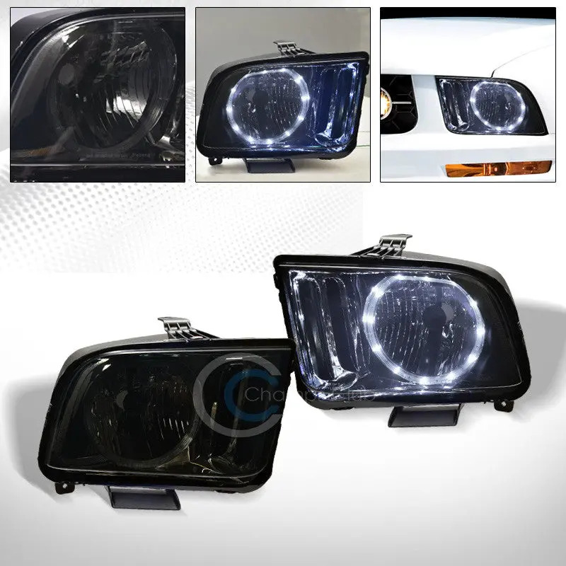 Smoke Crystal Drl Led Halo Headlight Assembly For 2005–2009 Ford Mustang (Pair) 1