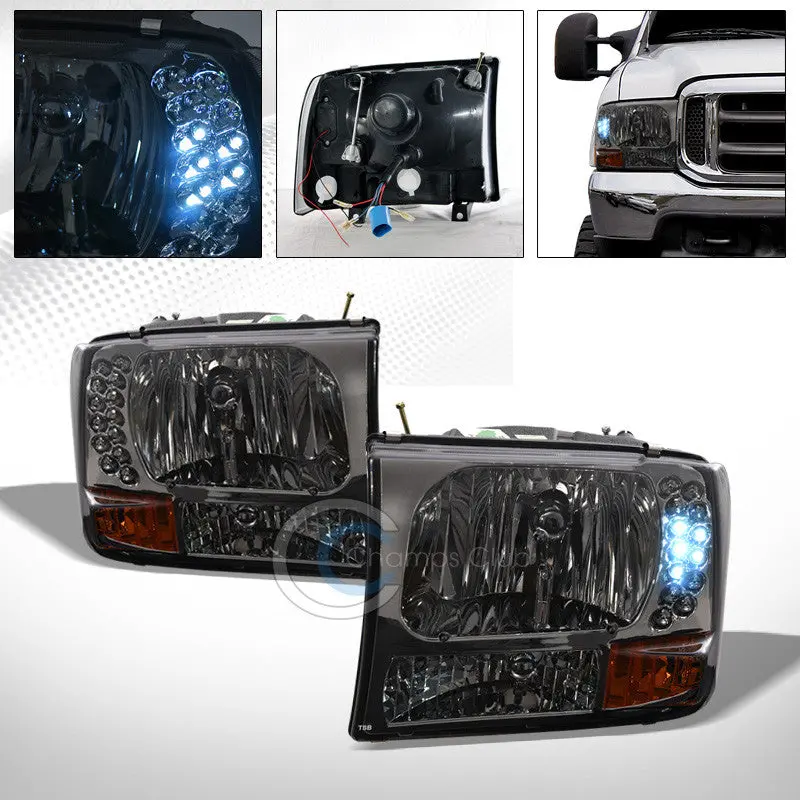 Smoke-Finish 5-Led Headlight Assembly With Amber Corner Signal – Ford F250/F350 Super Duty (1999–2004) 1