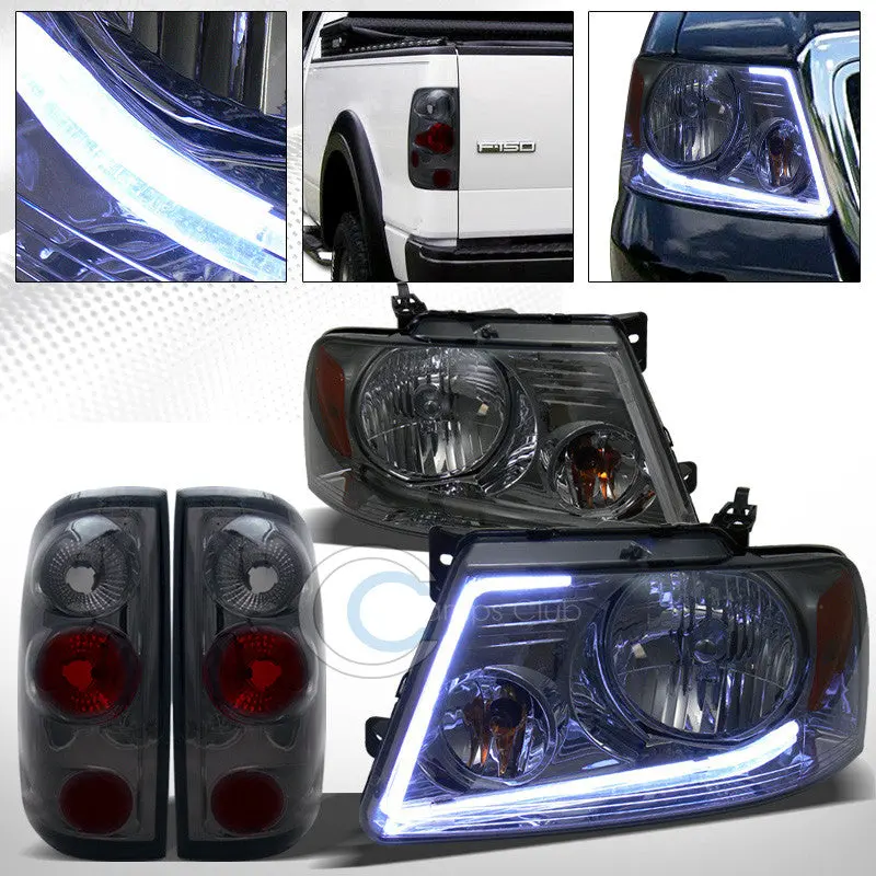 Smoke-Finish Drl Led Headlight Bar With Altezza-Style Tail Lights For 2004–2008 Ford F-150 Styleside 1