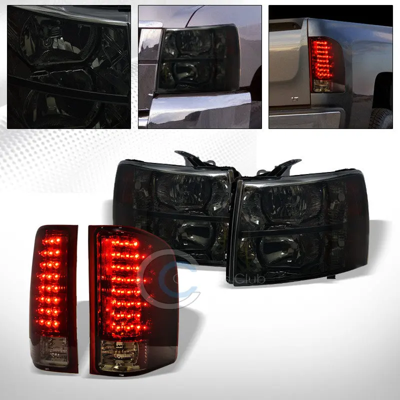 Smoke Headlights With Amber Signals + Black Led Tail/Brake Lights – Chevy Silverado (2007–2014) 1