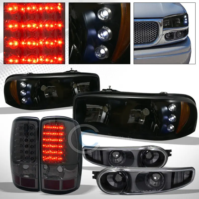 Smoked Led Headlights With Amber Position Lights And Matching Black Led Tail Lamps For 2001–2006 Gmc Yukon Denali 1