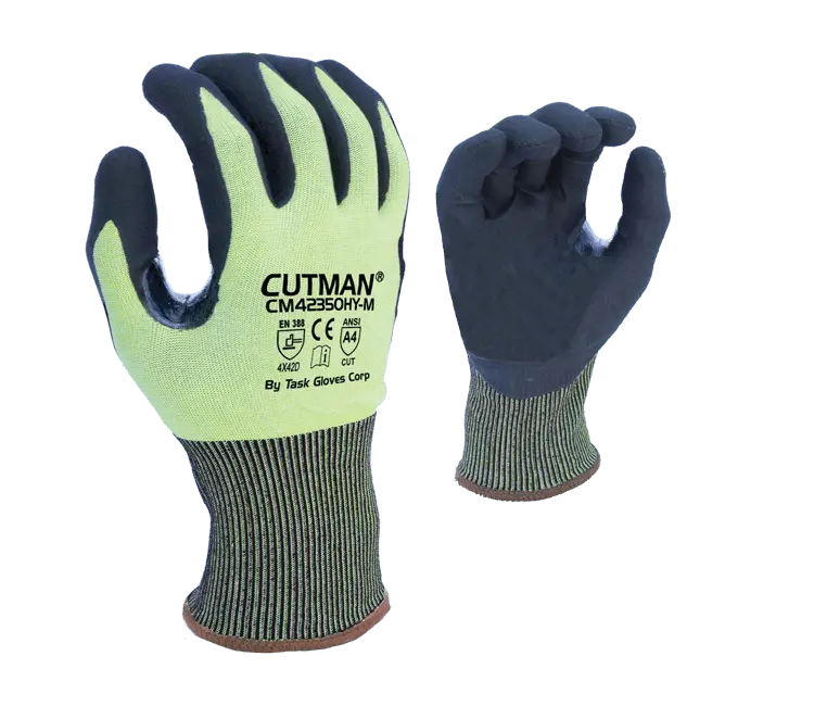 Task Cutman Cm42350Hy Hi-Visibility Yellow Micro-Foam Nitrile Gloves – 18-Gauge 1