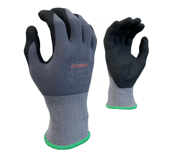 Task Ot1002 Gray Nylon Shell Work Gloves – 15-Gauge With Black Micro-Foam Nitrile Palm 1