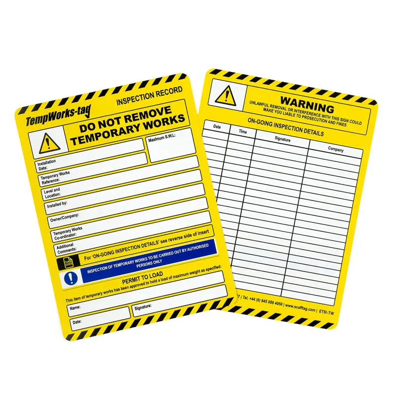 Temporary Works Tag Insert Pack – 10 Units 1