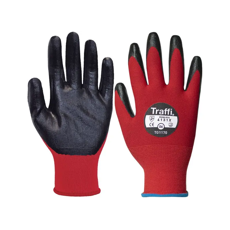 Traffiglove Tg1170 X-Dura Nitrile-Coated Gloves – Red/Black 1