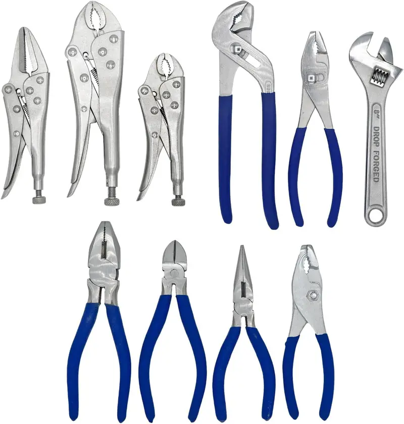 Ultra Steel 10-Piece Wrench & Plier Combo Set — Heat-Treated Carbon Steel, Includes Locking, Groove, Slip Joint & Lineman Tools 1