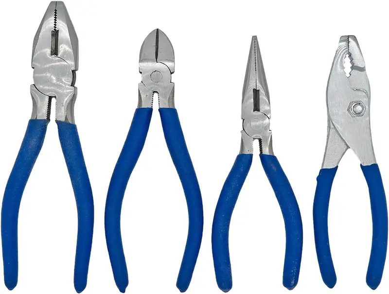Ultra Steel 4-Piece Forged Plier Set — Diagonal, Long Nose, Slip Joint & Linesman, Blue Alligator-Grip Handles 1