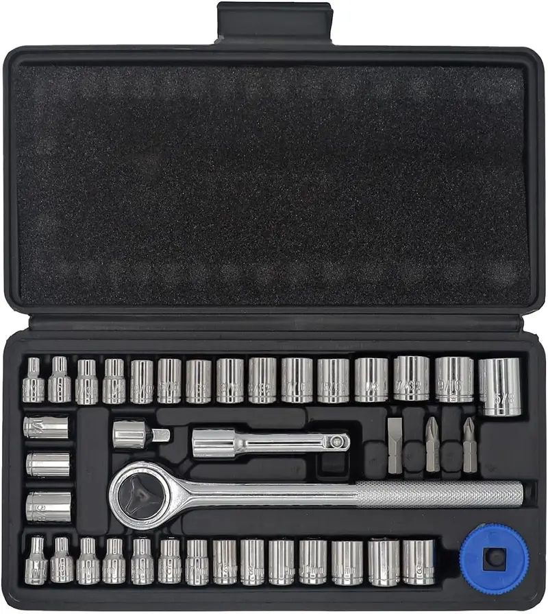 Ultra Steel 40-Piece Socket & Ratchet Set — Dual-Drive (1/4" & 3/8"), Metric & Sae, Includes Extensions & Blow Mold Case 1