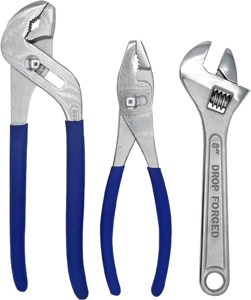 Ultra Steel Adjustable Wrench Set — 3-Piece, Groove Joint, Slip Joint & Standard, Chrome-Plated Carbon Steel 1