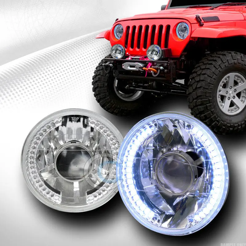 Universal 7-Inch Round Chrome Led Projector Headlights With Halo Ring – White Light, H4 Base (Ca1) 1