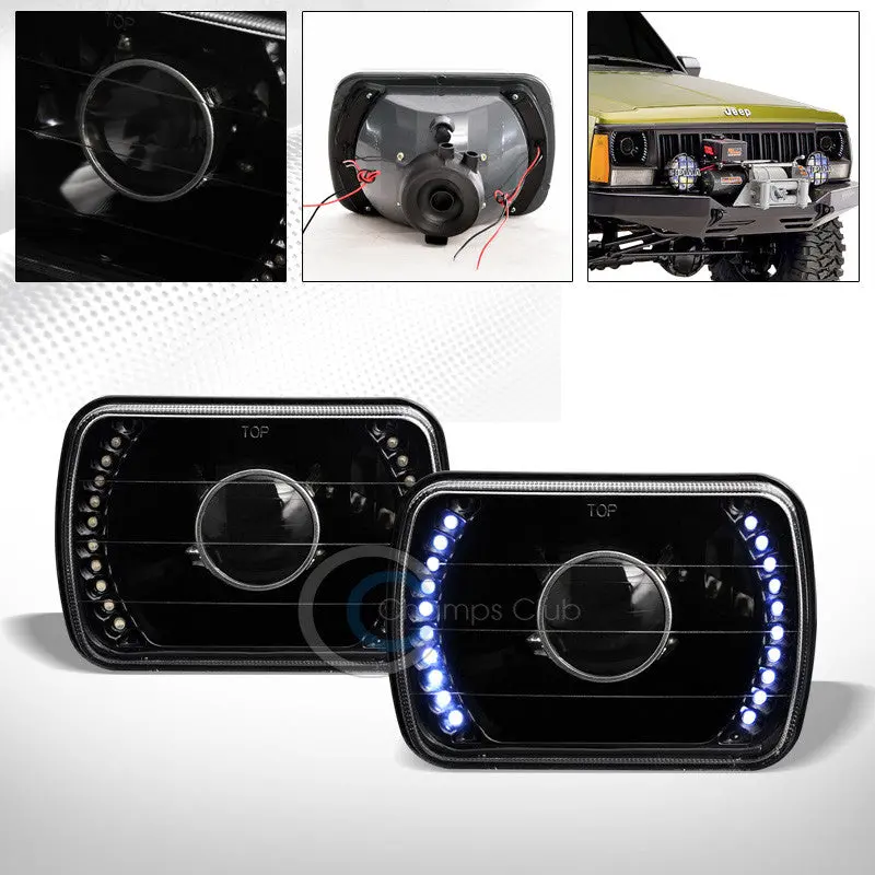 Universal 7X6-Inch Black Housing Led Drl Projector Headlights – Sealed Beam, H4-Compatible, White Light Output 1