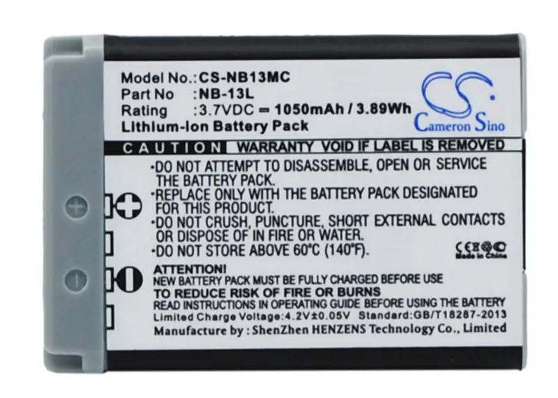 Canon Powershot G5 X & G5 X Mark Ii Battery – 3.7V Li-Ion 1050Mah (3.885Wh), Model Nb-13L 1