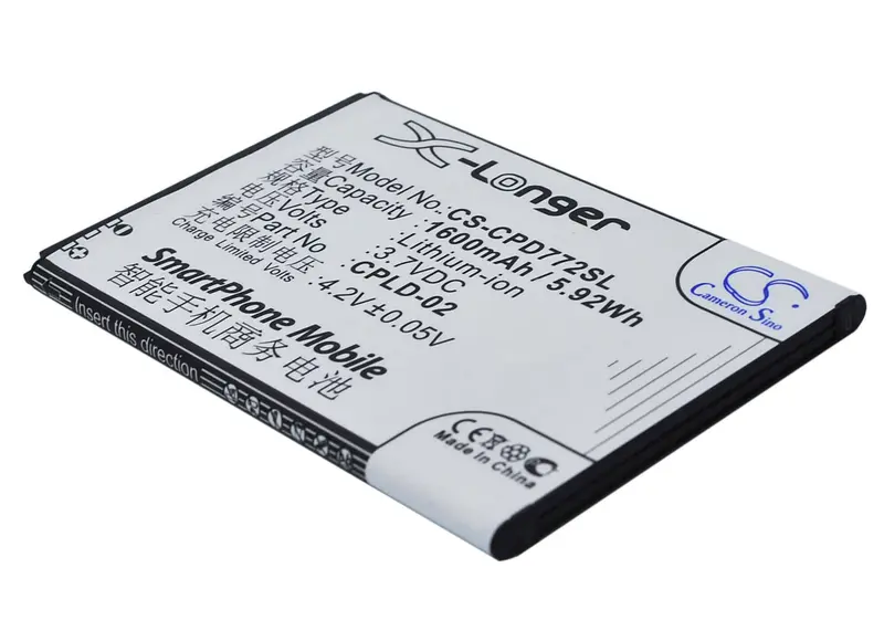 Coolpad Cpld-02/7728 Smartphone Battery: 3.7V 1600Mah Li-Ion (5.92Wh) 1