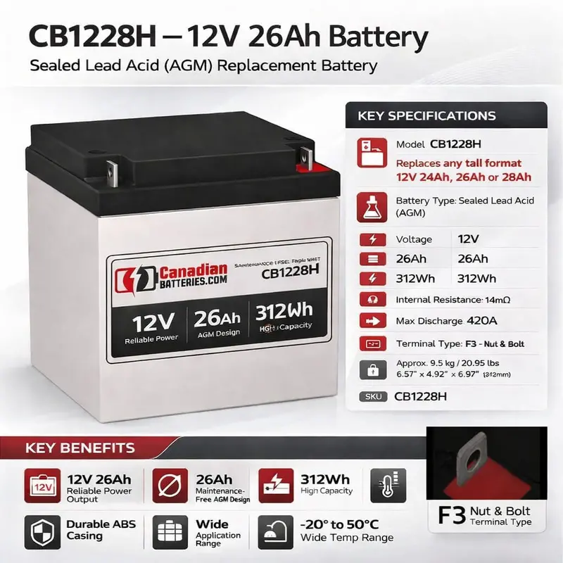 Narada 6-Fm-24 Replacement Battery – 12V 24Ah Sla With F3 Nut-And-Bolt Terminals 1