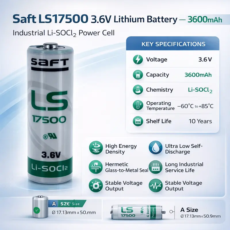 Saft Ls17500 A-Size Primary Battery – 3.6V Lithium Thionyl Chloride, 3600Mah Industrial Cell 1